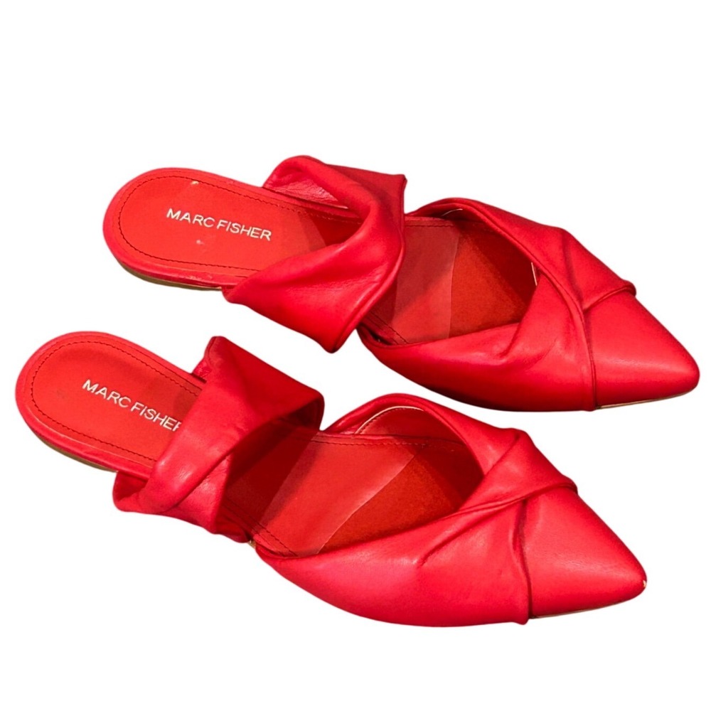 Marc Fisher Satera Red Pointed Toe Knot Twist Flat Mules Womens 8.5M